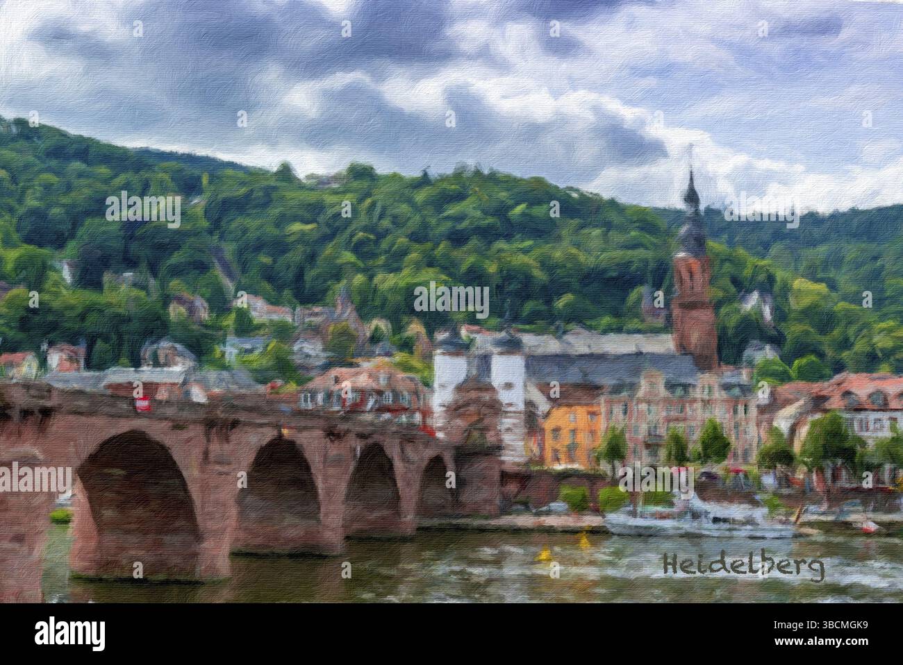 Un dipinto digitale ad olio del centro storico di Heidelberg Foto Stock