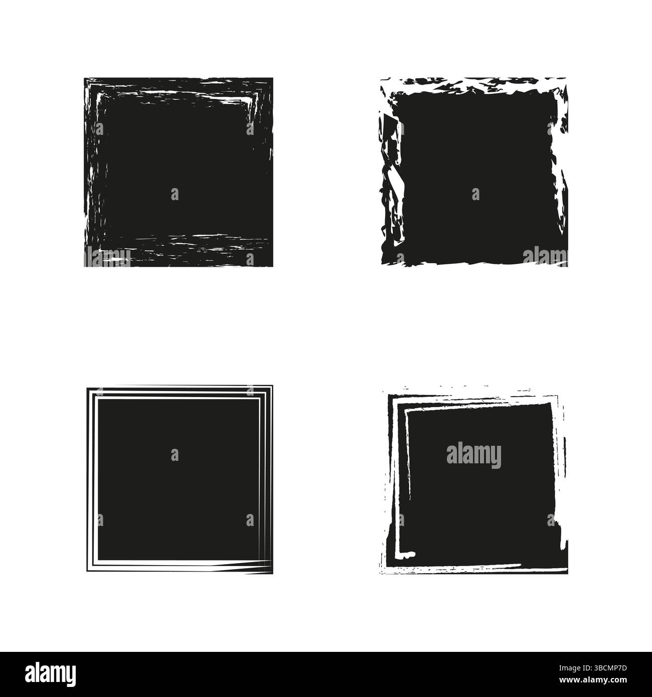 Elemento quadrato pennello. Grunge la forma vettoriale. Telai verniciati a mano. Texture nera artistica. Illustrazione Vettoriale