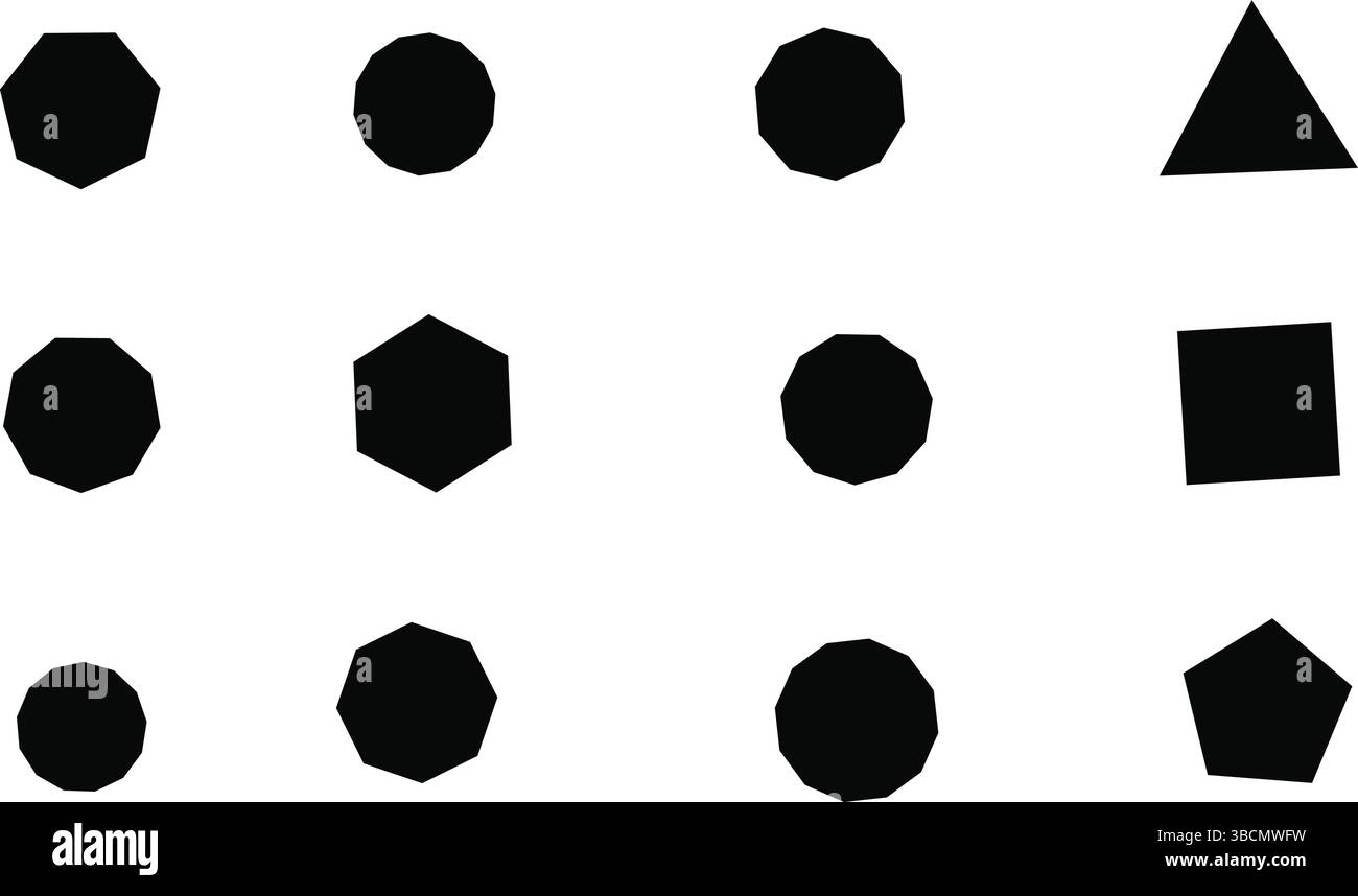 Pacchetto icone di forma geometrica nera per sfondi astratti moderni e elementi di disegno con motivo di simboli ad alto contrasto Illustrazione Vettoriale