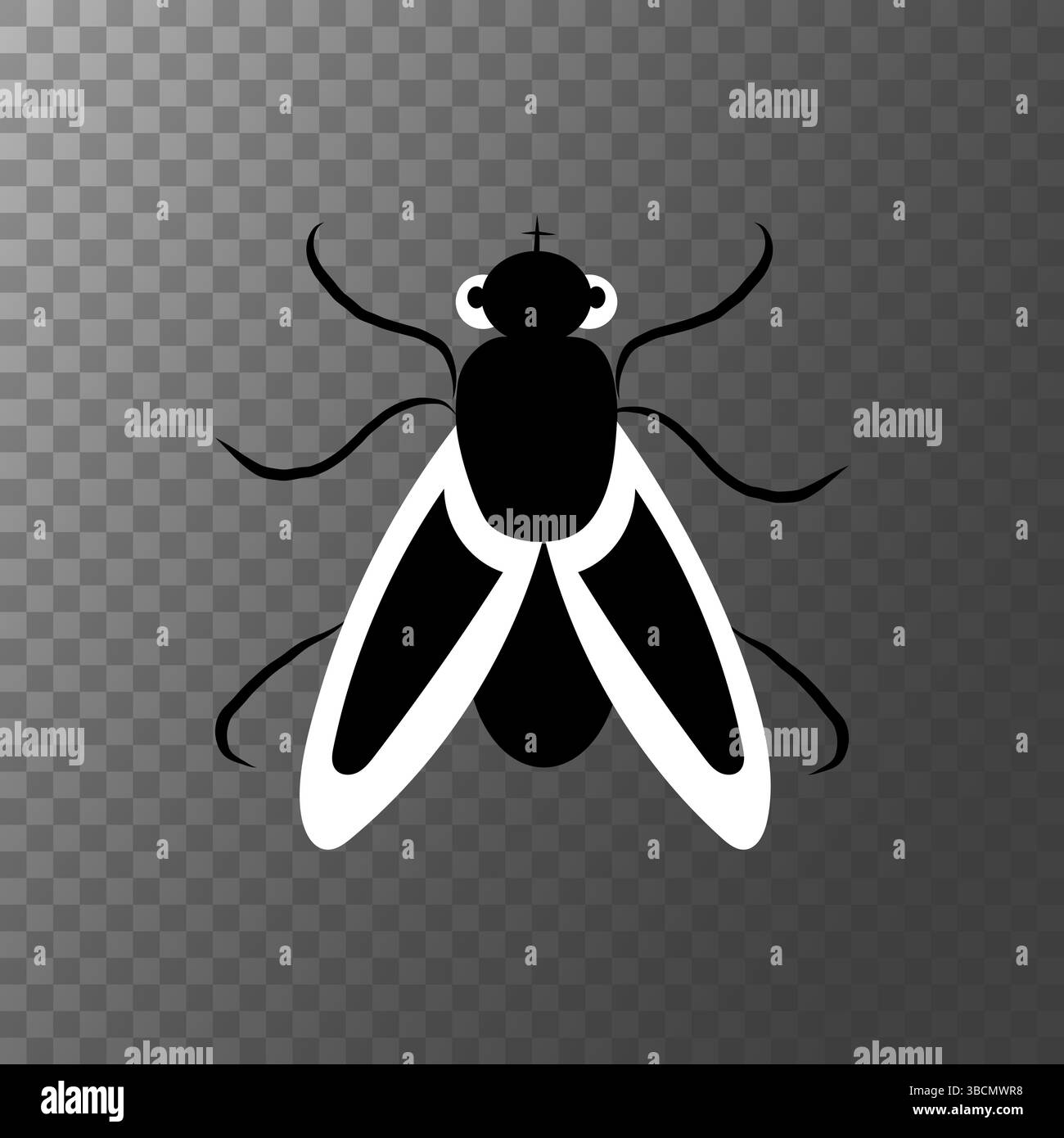 Icona silhouette Fly. Contrasto bianco e nero. Simbolo di insetto vettoriale. Stile minimal e piatto. Illustrazione Vettoriale