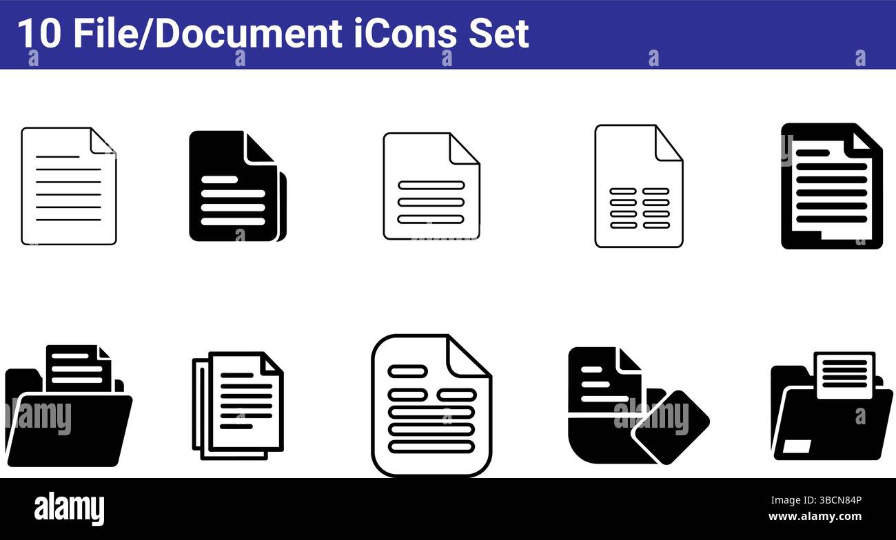 10 Set di icone di file e documenti - simboli di registrazione digitale e cartacea Illustrazione Vettoriale
