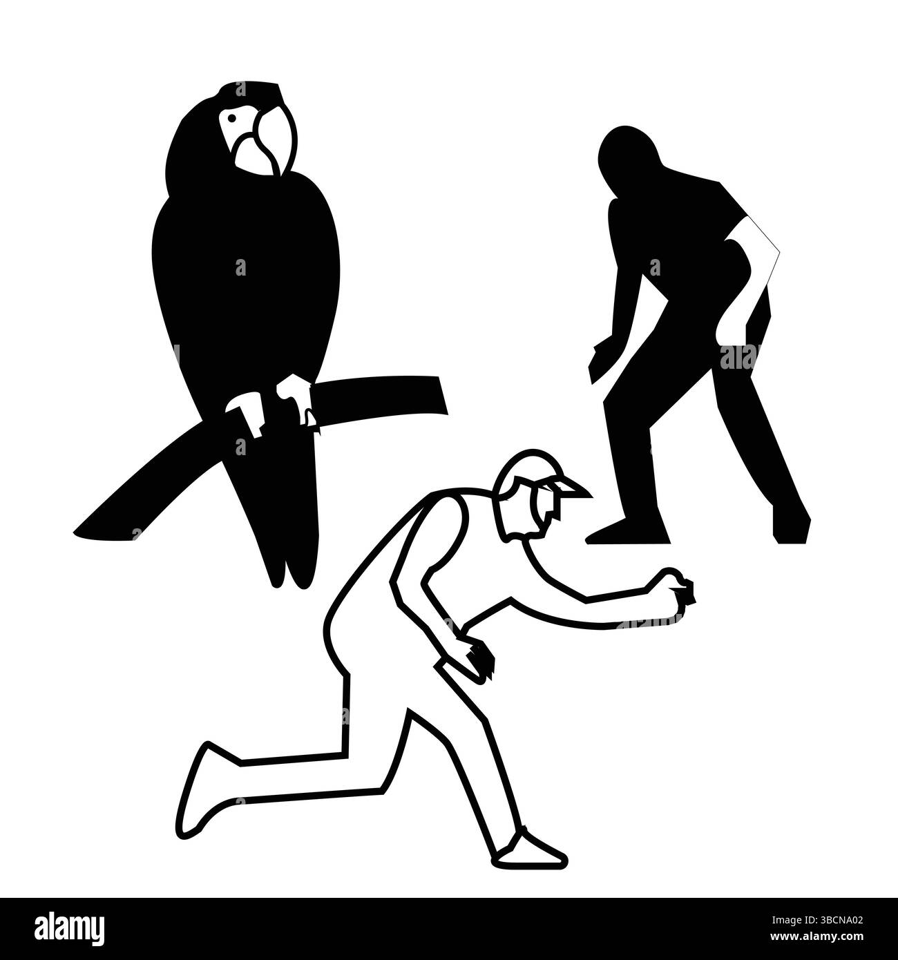 Concept creativo silhouette Parrot e Running Man Vector per temi di illustrazione naturalistica e urbana Illustrazione Vettoriale