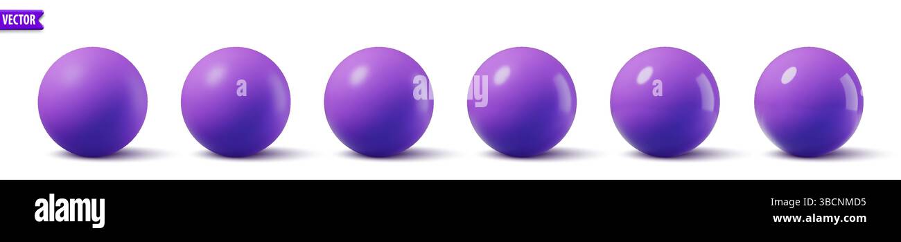 Sfere viola lucide. Collezione di bolle 3D palline realistiche con ombre. Globo in plastica lucida vettoriale Illustrazione Vettoriale