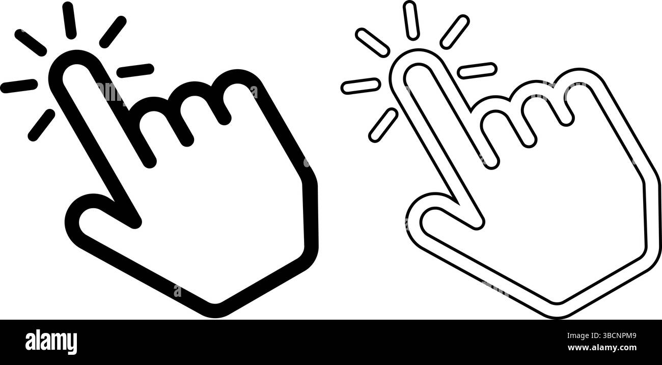 Titolo icona Di una mano che rappresenta un'azione clic. Un simbolo perfetto per trasmettere il concetto di interazione e azione dell'utente su siti Web o app. Illustrazione Vettoriale