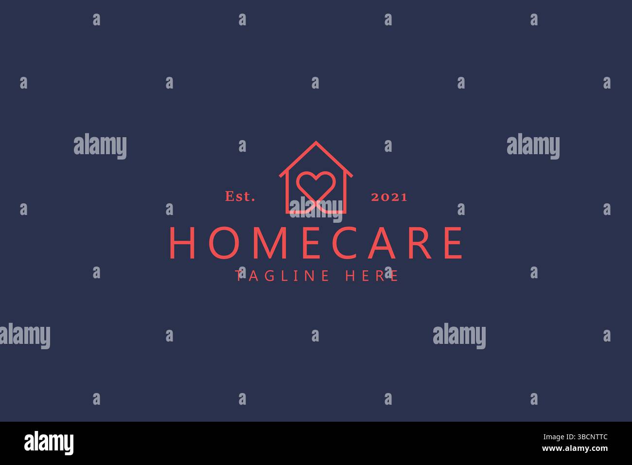 Logo Love Heart di tendenza per la casa. Corona virus rimanere a casa. Società commerciale di immobili e immobili. Assicurazione Rent Happy Family. Illustrazione Vettoriale