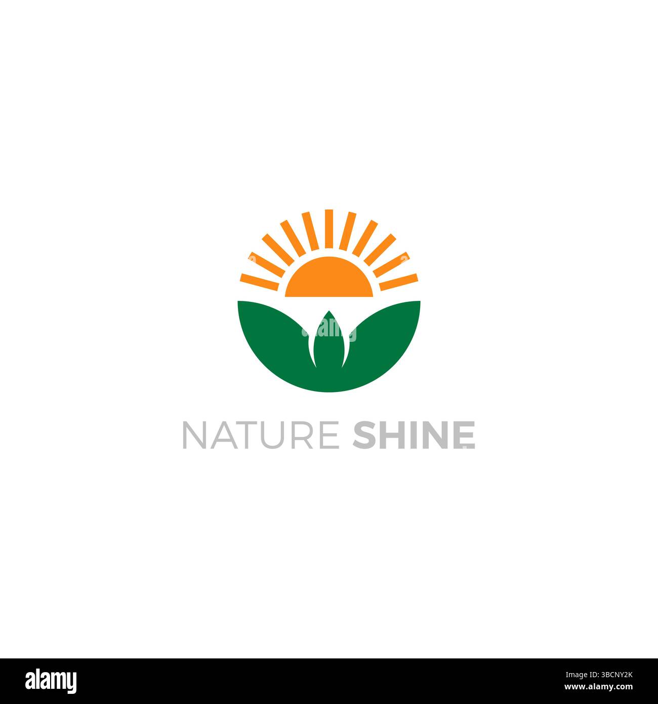 Logo Nature Shine Vector. Design con logo Leaf e Sun Illustrazione Vettoriale