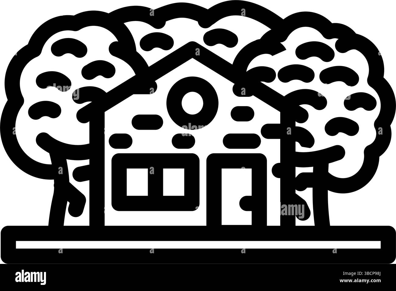 illustrazione vettoriale dell'icona della linea di legno della cabina di ritiro forestale Illustrazione Vettoriale