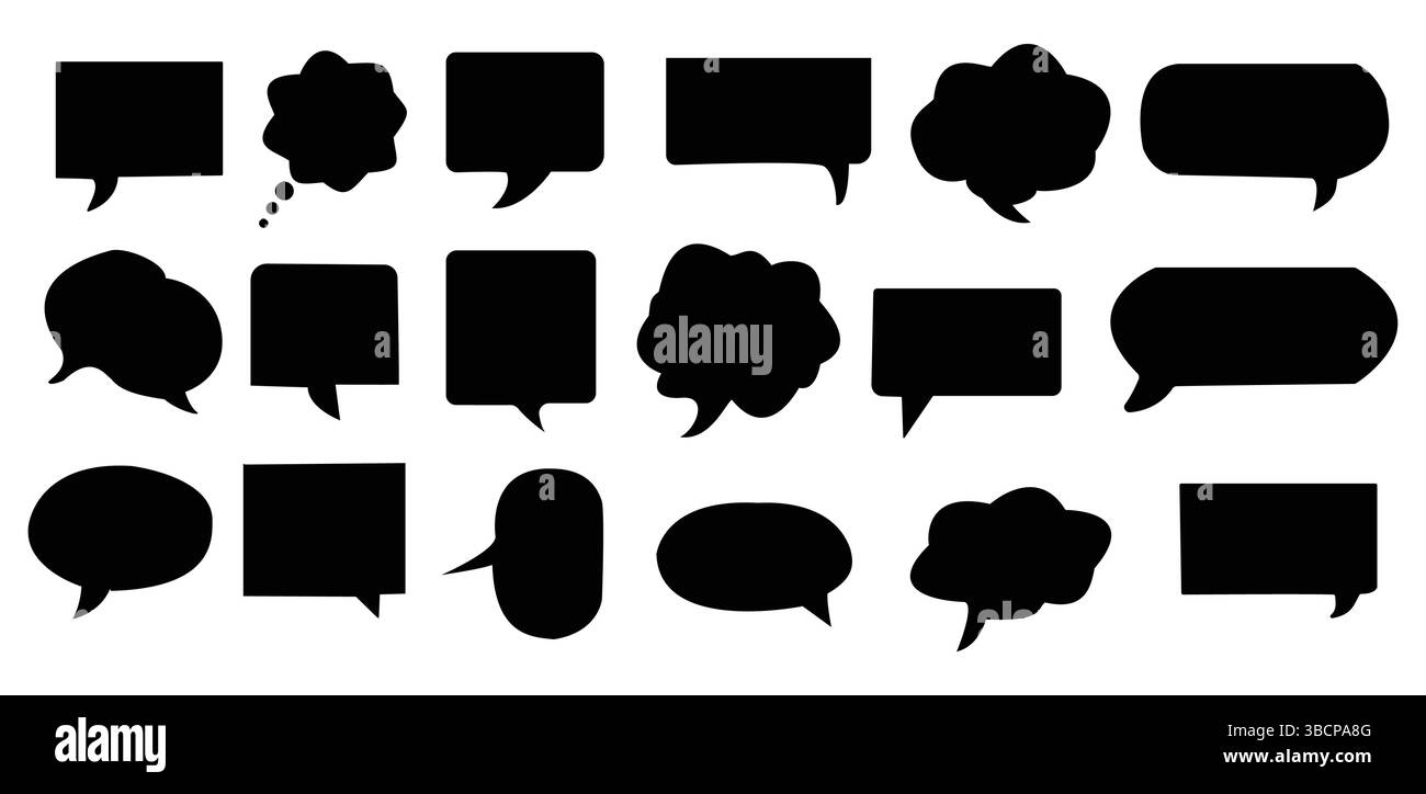 Collezione Black Speech Bubble. Set di bolla vocale. Fumetto a fumetti Illustrazione Vettoriale