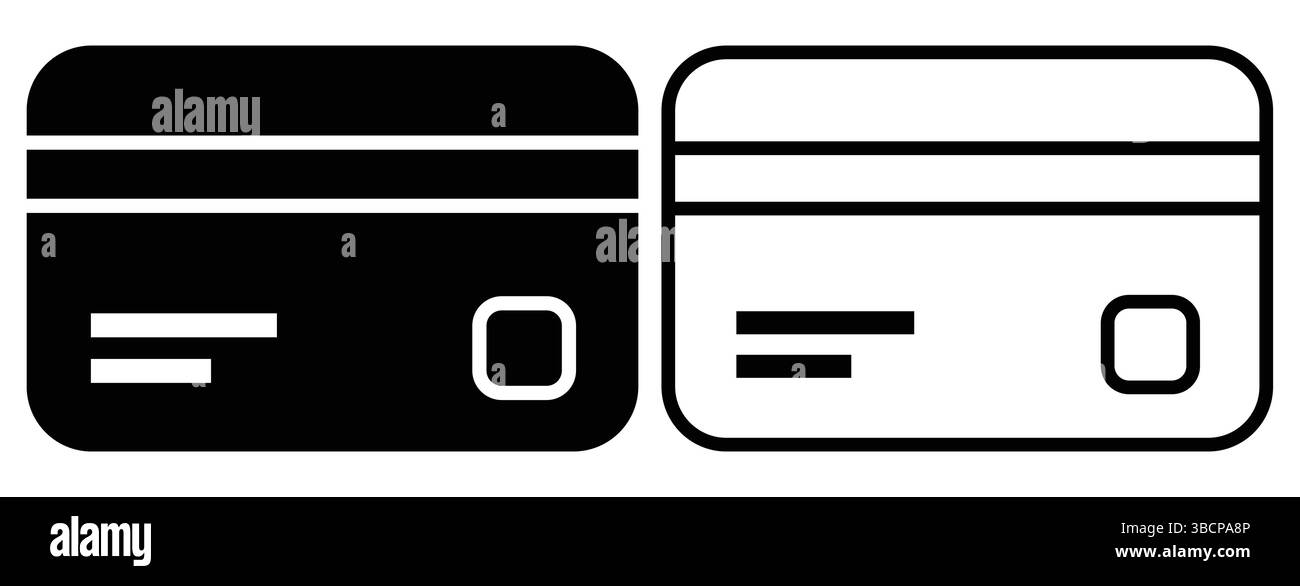 Icone della carta di credito impostate. Simbolo e simbolo del pagamento con carta di credito, icona del profilo della carta di credito, logo della carta di credito. Illustrazione Vettoriale