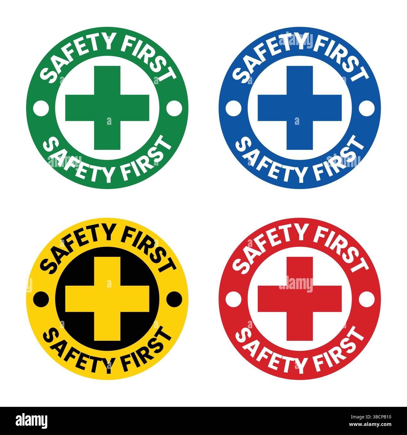 Cartello Safety First, logo Safety First, adesivo Safety First, etichetta Safety First, badge di sicurezza Illustrazione Vettoriale