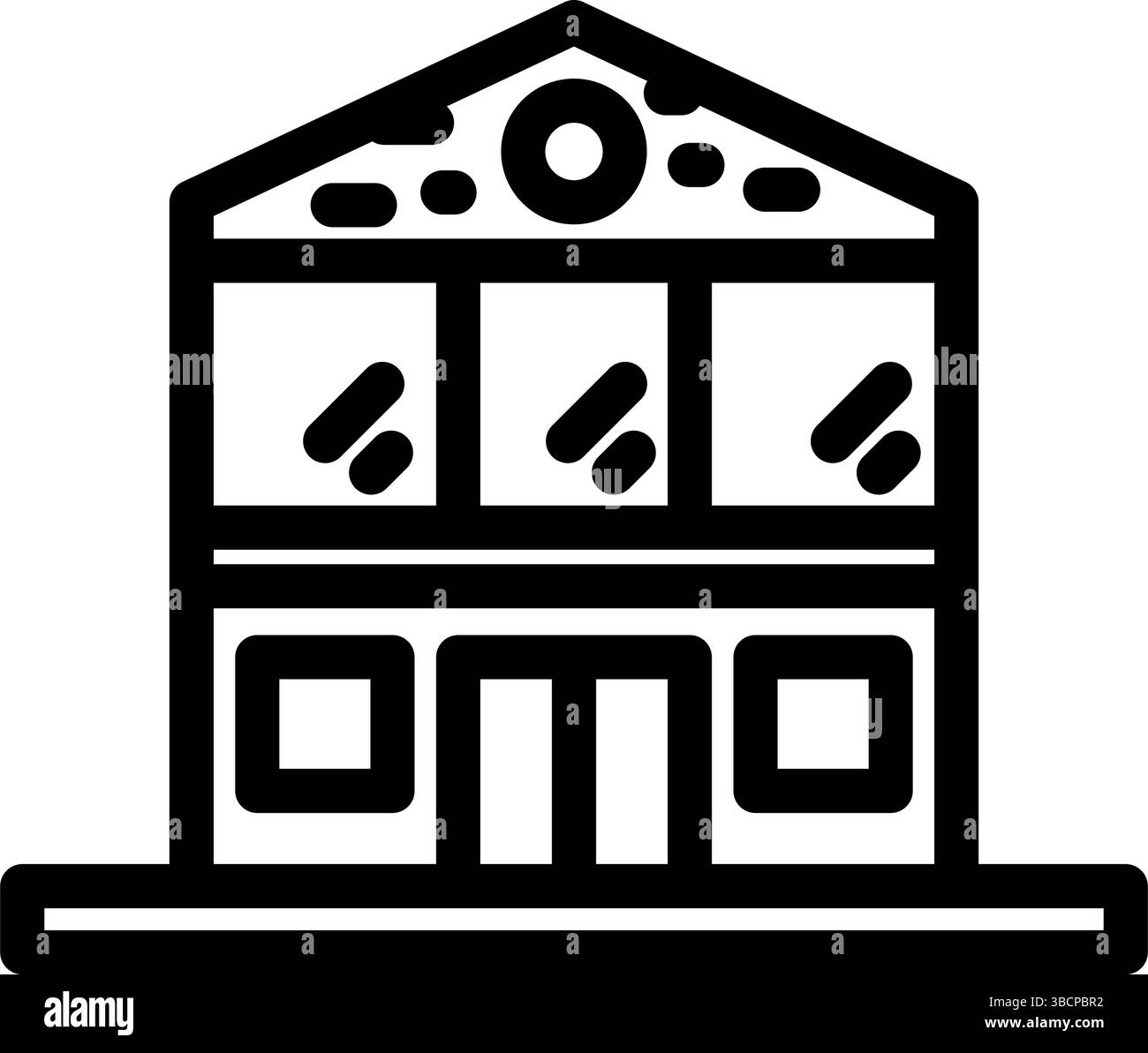 illustrazione vettoriale delle icone delle grandi finestre in vetro della cabina in legno Illustrazione Vettoriale