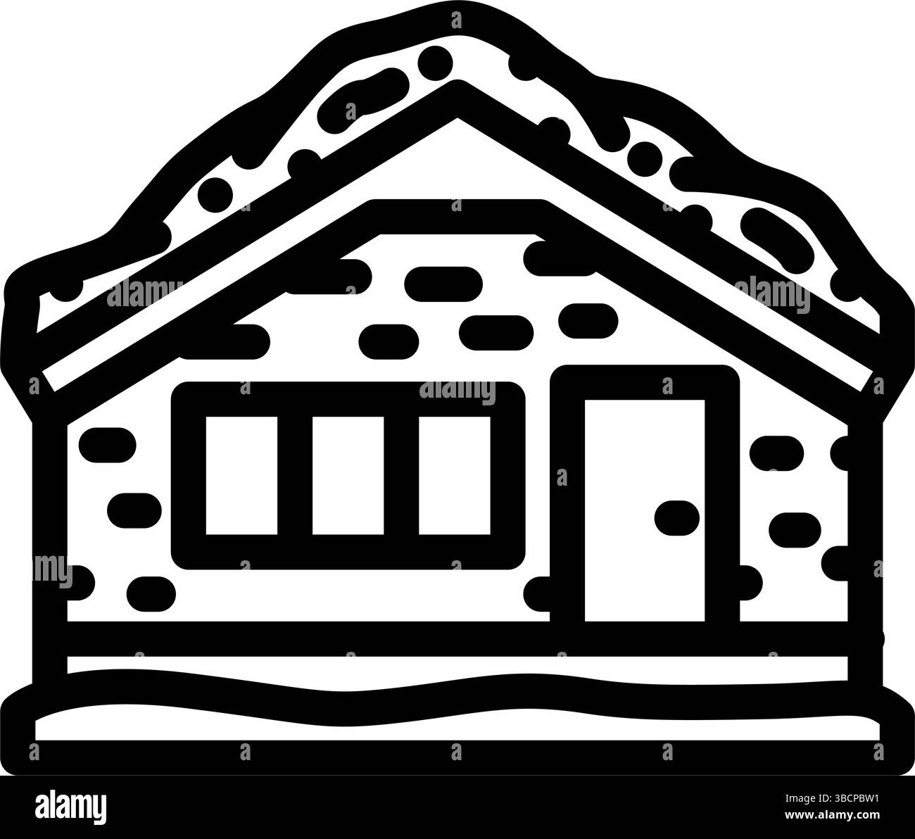 illustrazione vettoriale dell'icona della linea di legno del tetto verde della cabina Illustrazione Vettoriale