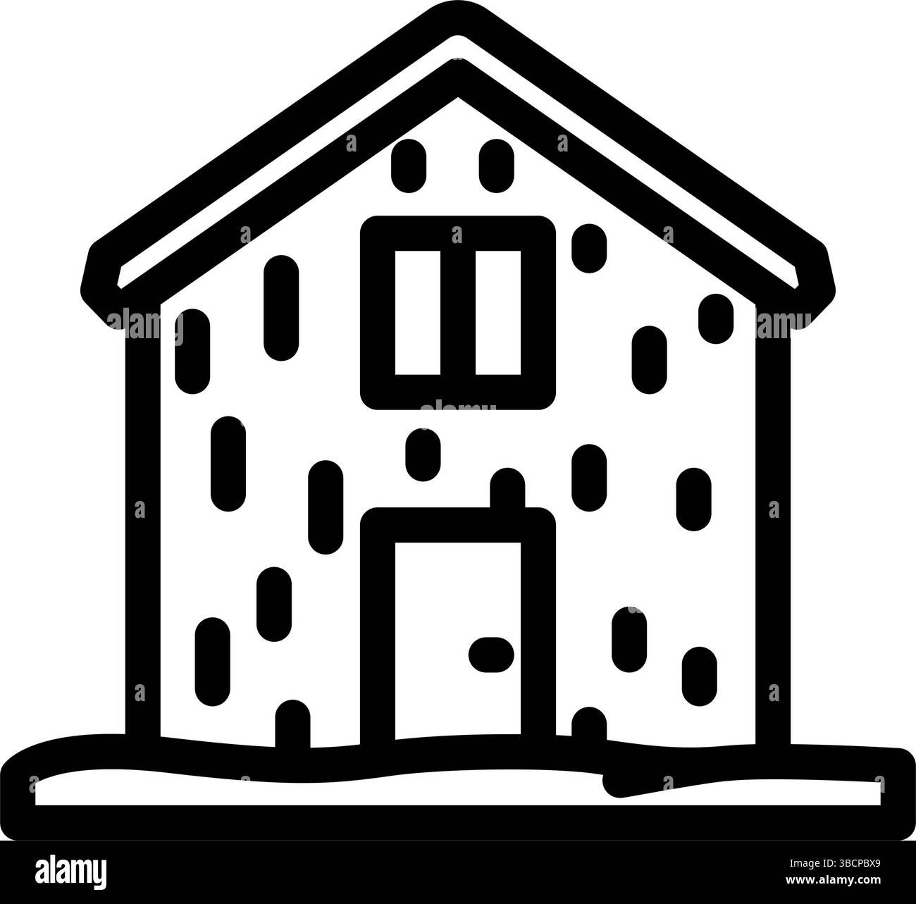 illustrazione vettoriale dell'icona della linea della cabina in legno in stile scandinavo Illustrazione Vettoriale