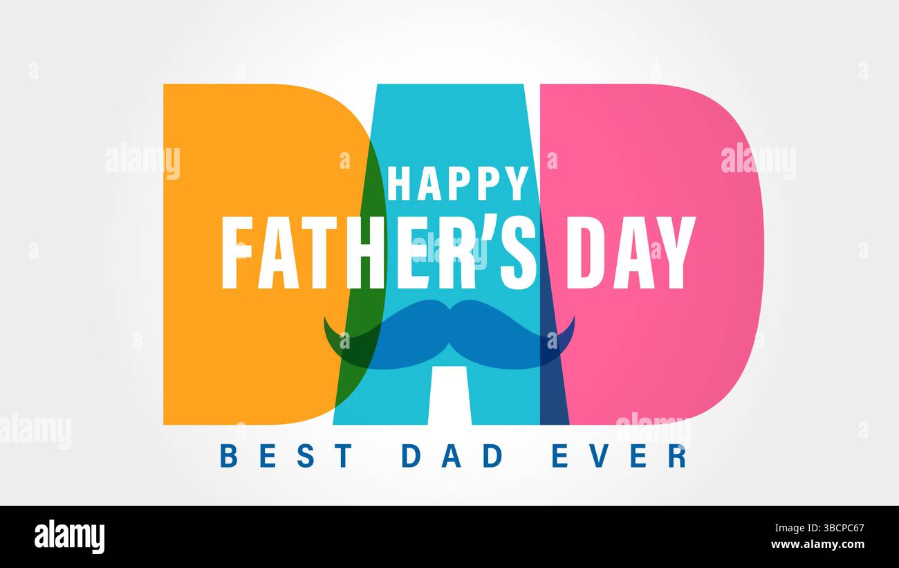 Papà, biglietto di auguri per la festa del papà con scritte colorate. Testo e baffi colorati. Illustrazione vettoriale Illustrazione Vettoriale