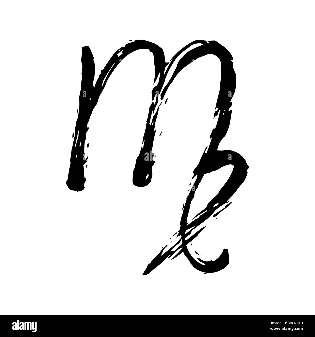 Segno zodiacale della Vergine. Calligrafia a inchiostro disegnata a mano in stile bianco e nero su sfondo bianco, Astrologia e simbolo dell'oroscopo Illustrazione Vettoriale