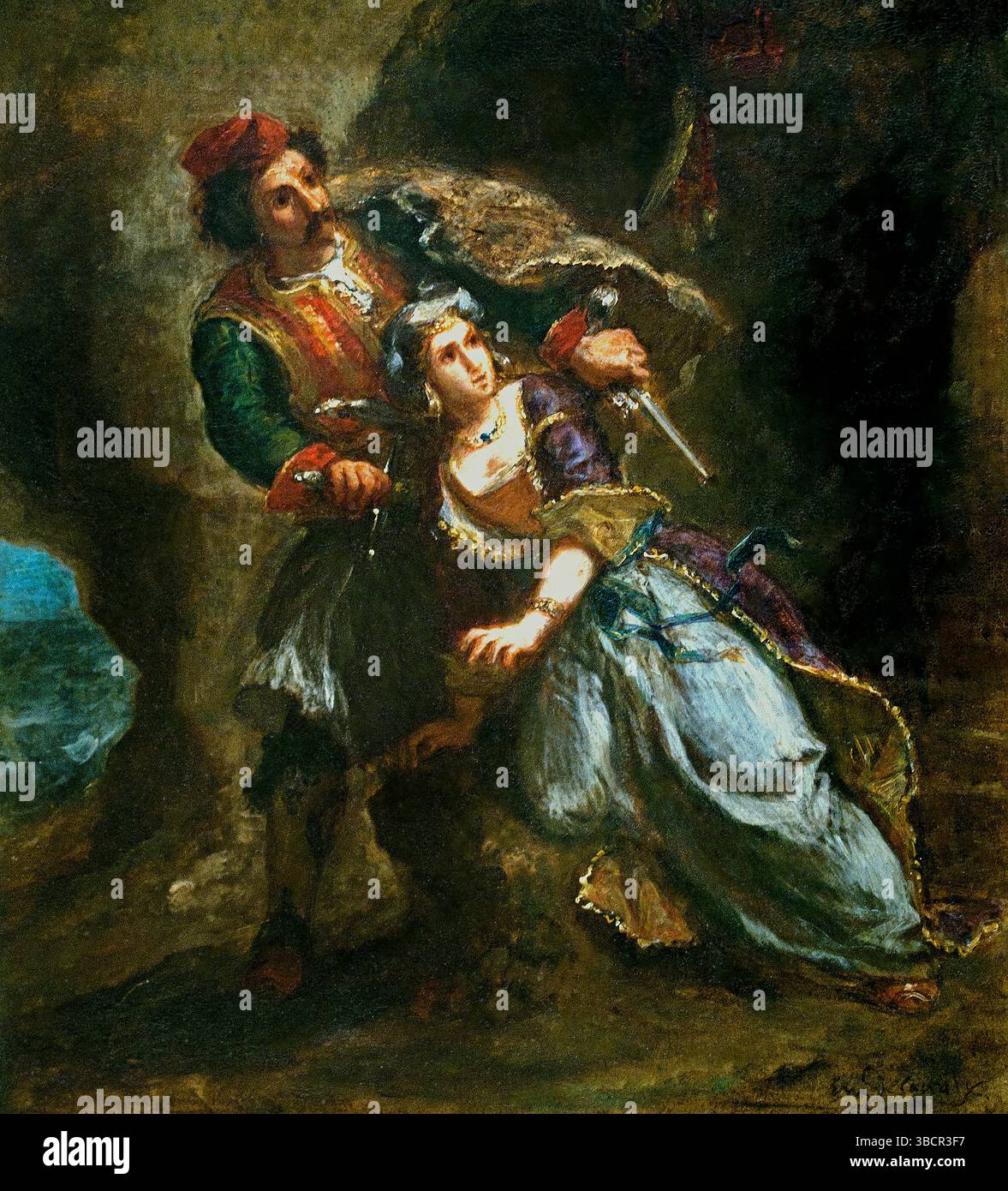 La fidanzata d'Abydos - la sposa di Abydos 1849 Eugene Delacroix Francia ( la sposa di Abydos è un poema di Lord Byron ) , Louvre, Parigi. La sposa di Abydos è un poema scritto da Lord Byron nel 1813. Una delle sue opere precedenti, la sposa di Abido è considerata una delle sue "poesie eroiche", insieme a Giaour, Lara, l'assedio di Corinto, il Corsaro e Parisina. Queste poesie contribuirono alla sua fama poetica all' epoca in Inghilterra Foto Stock