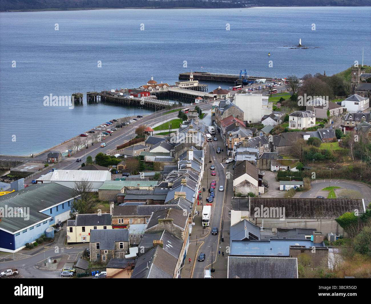 Vista aerea con droni di Dunoon Argyll e Bute Scotland Foto Stock
