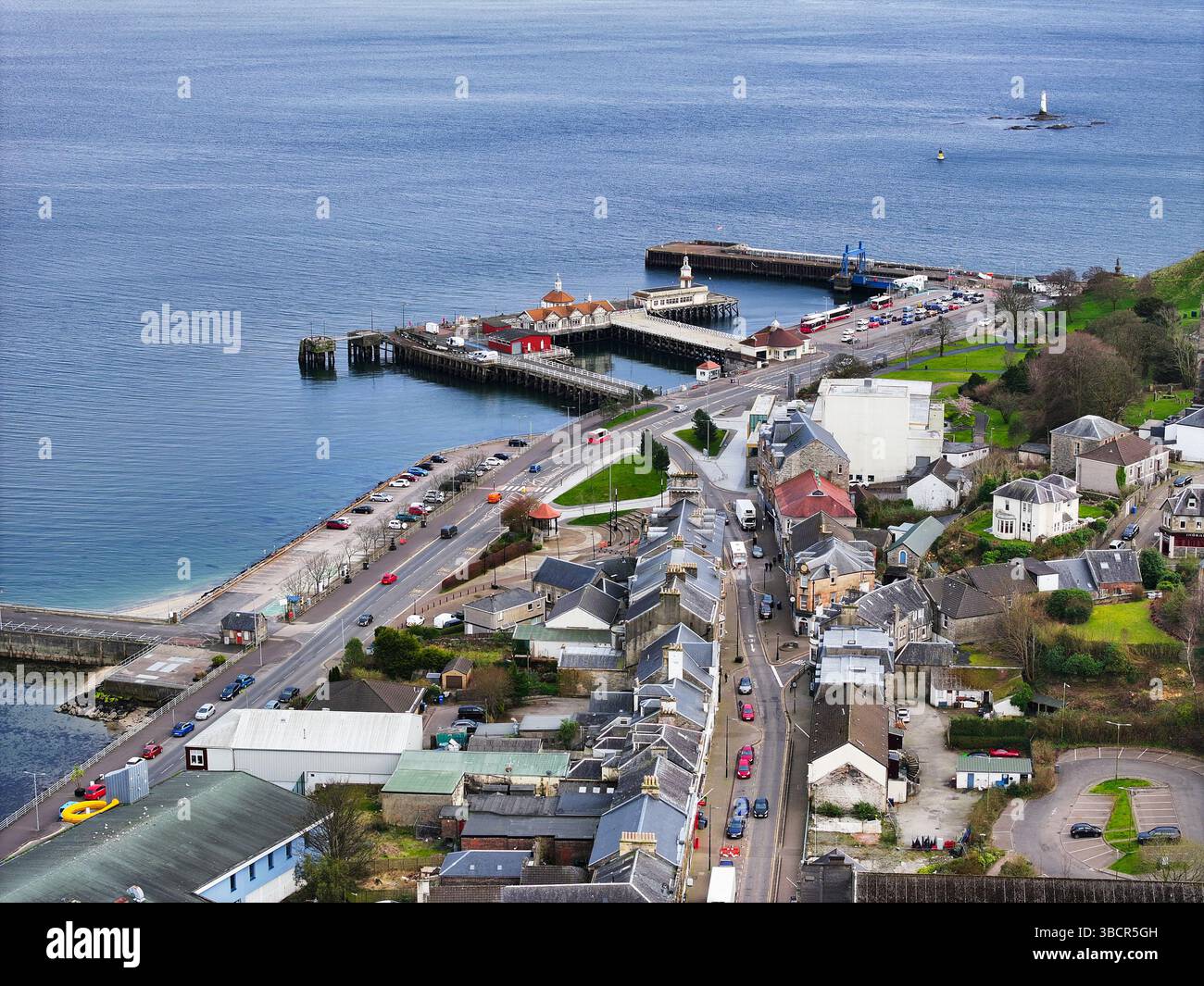 Vista aerea con droni di Dunoon Argyll e Bute Scotland Foto Stock