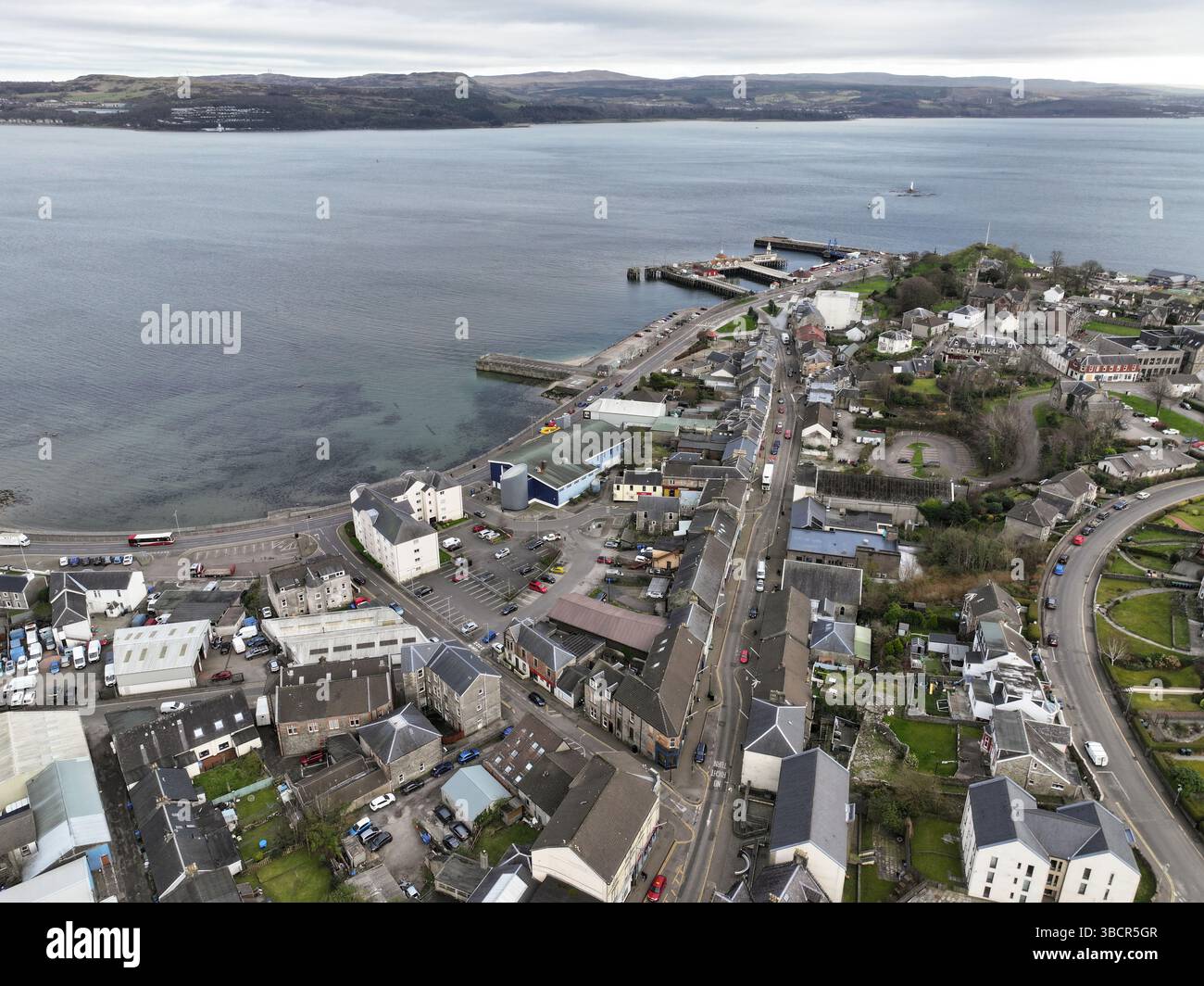Vista aerea con droni di Dunoon Argyll e Bute Scotland Foto Stock