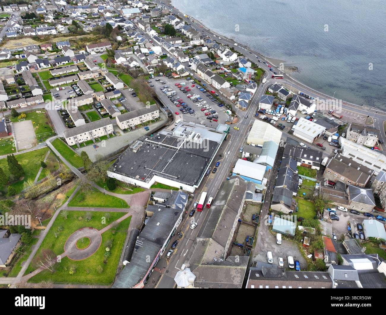 Vista aerea con droni di Dunoon Argyll e Bute Scotland Foto Stock
