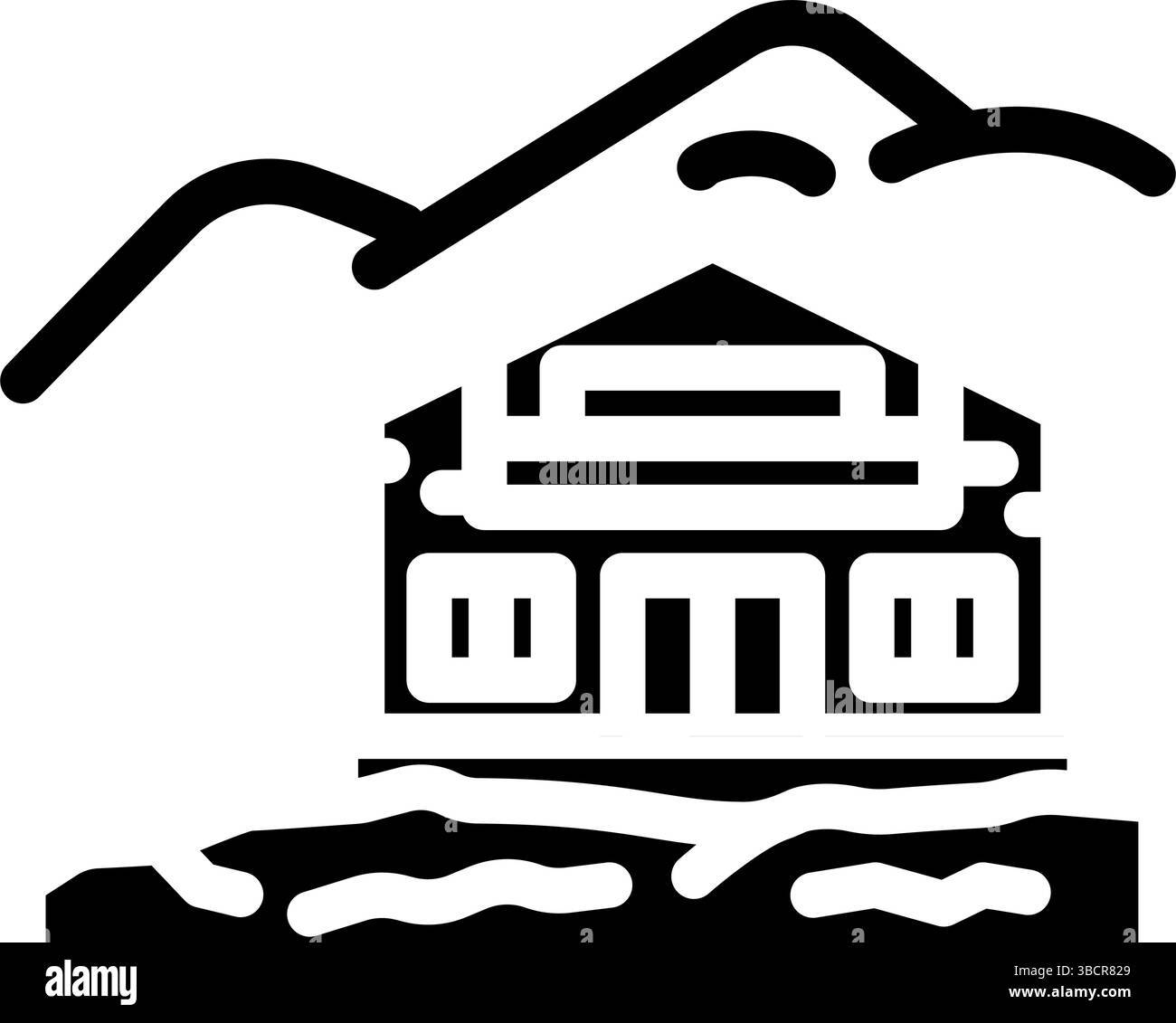 illustrazione vettoriale icona glifo in legno cabina da montagna Illustrazione Vettoriale