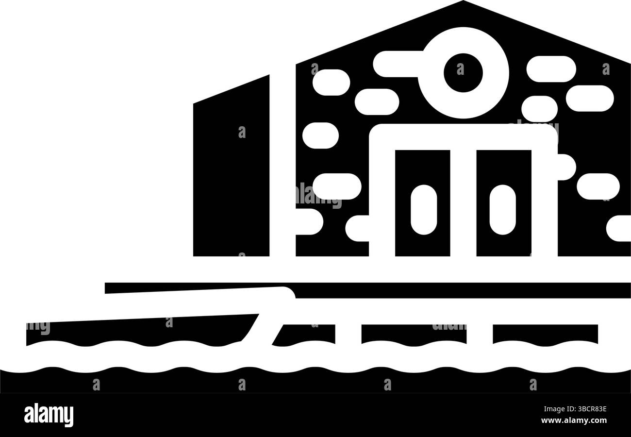 illustrazione vettoriale icona glifo in legno cabina da pesca Illustrazione Vettoriale