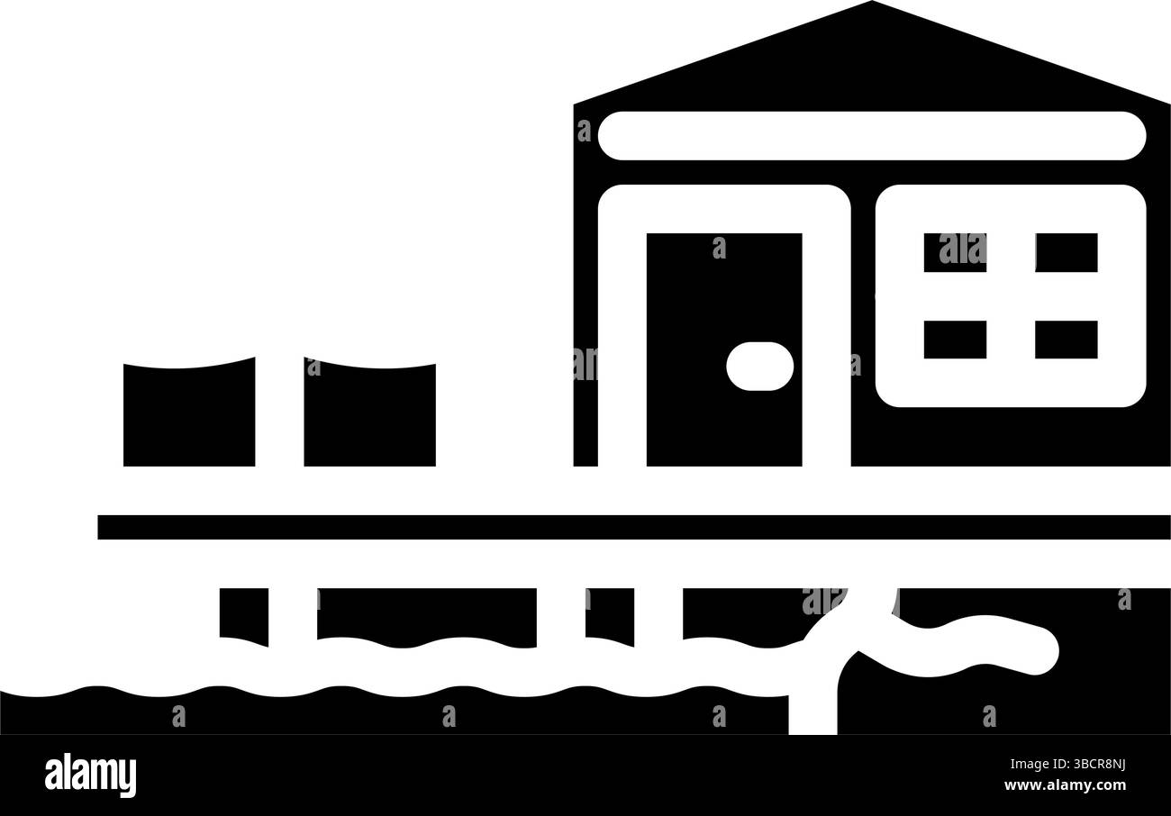 illustrazione vettoriale icona glifo in legno nella cabina lato lago Illustrazione Vettoriale