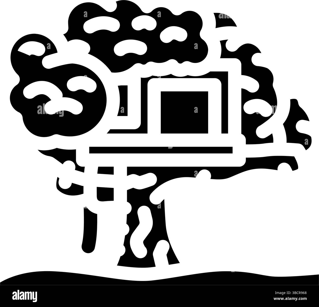 illustrazione vettoriale icona glifo in legno cabina treehouse Illustrazione Vettoriale