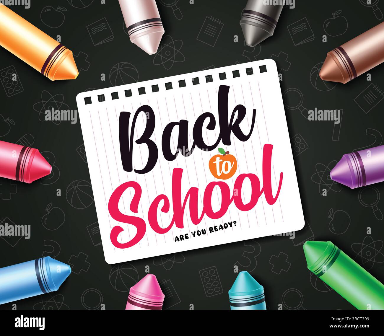 Design degli appunti di benvenuto per il ritorno a scuola. Testo di ritorno a scuola nel concetto di carta elementi di colore clip art illustrazione vettoriale. Illustrazione vettoriale Illustrazione Vettoriale