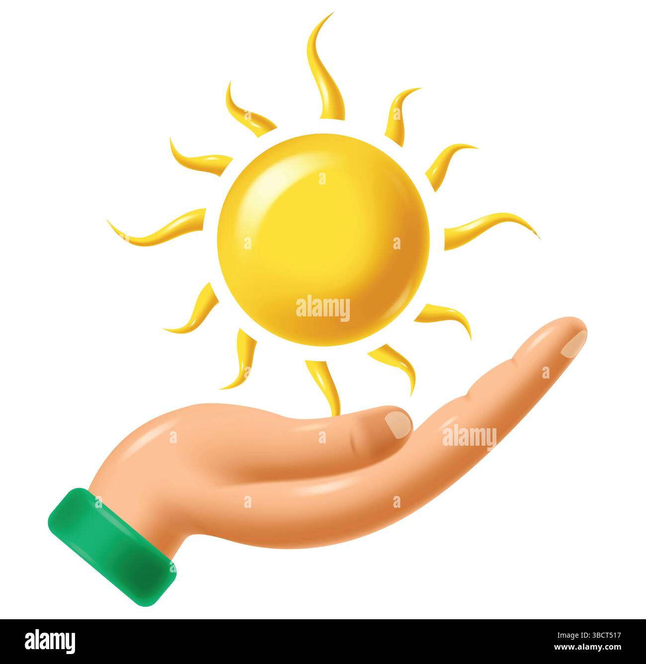 Sun in Open Hand Illustration Vector Design Template. Icona Sole e mano, illustrazione vettore Illustrazione Vettoriale