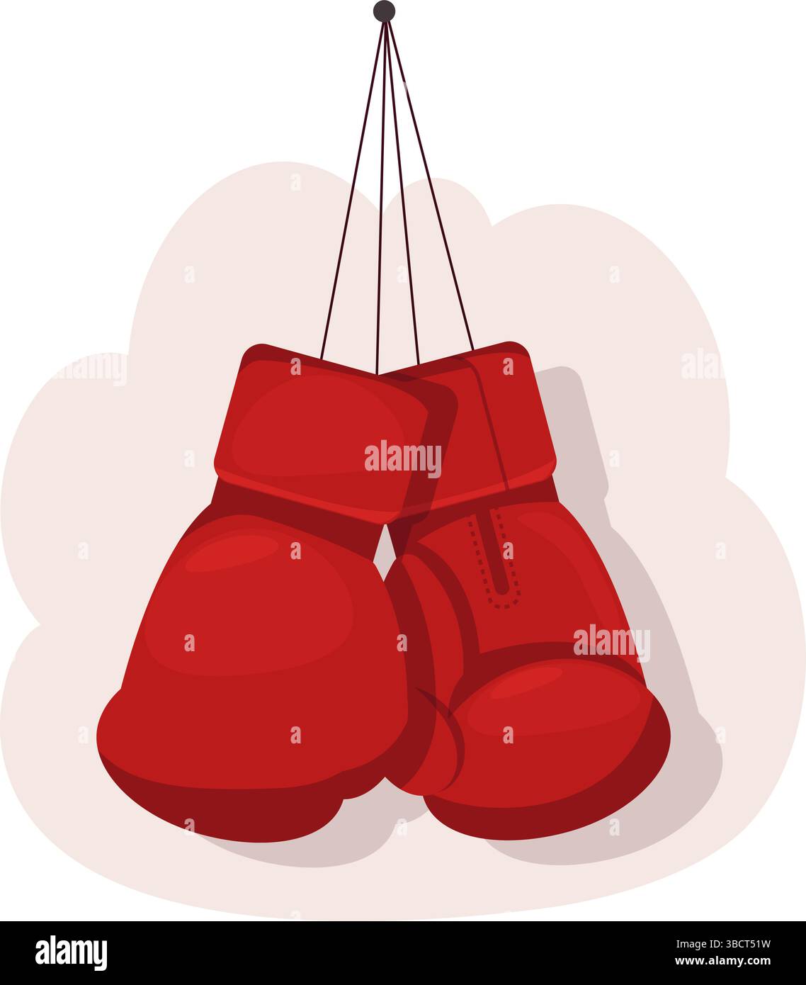 I guanti da boxe rossi sono appesi alla parete. Guanti sportivi appesi al cordone. Allenamento di kickboxing. Attrezzature sportive. Accessorio Boxer. Allenamento in palestra. MMA competiti Illustrazione Vettoriale