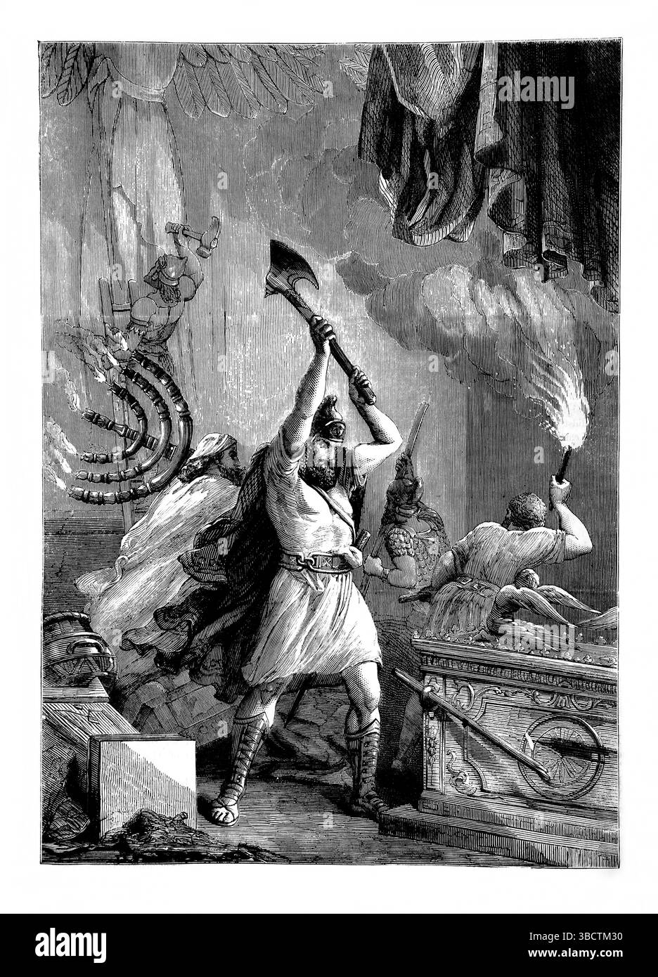 Illustrazione del Salmo LXXIV.6,7 "la Desolazione del Santuario" dall'Antico XIX secolo la Sacra Bibbia contenente l'Antico e il nuovo Testamento con Foto Stock