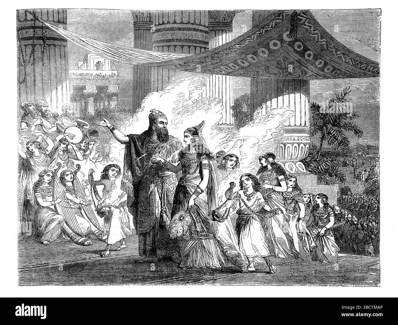 Salomone dirige la figlia del Faraone al Palazzo (Cronache) dall'Antico XIX secolo la Sacra Bibbia contenente l'Antico e il nuovo Testamento W Foto Stock