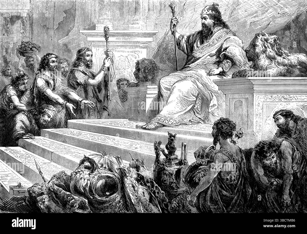 Salomone in tutta la sua Gloria (Cronache) dall'Antico XIX secolo la Sacra Bibbia contenente l'Antico e il nuovo Testamento con Note esplicative, riferimento Foto Stock