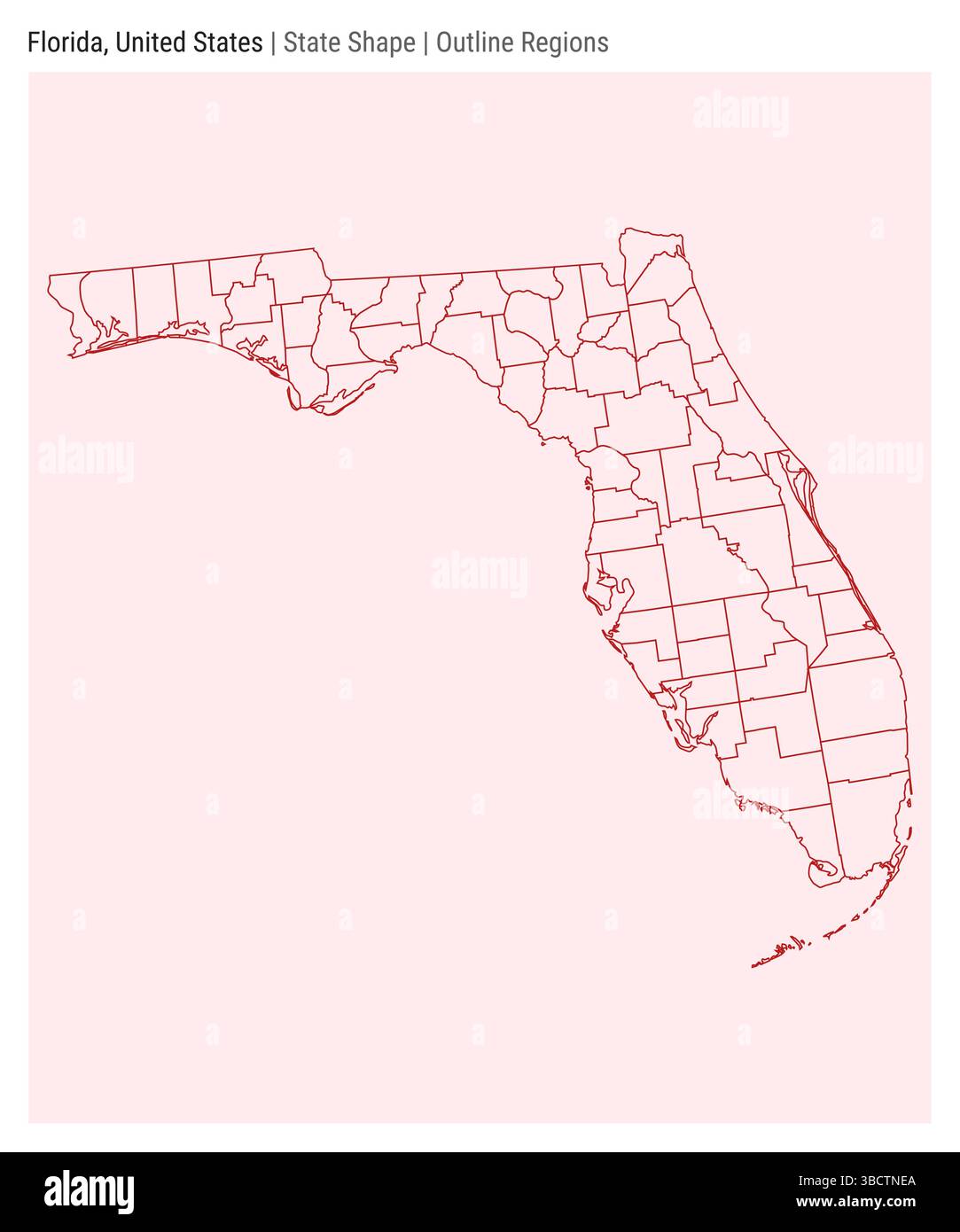 Florida, Stati Uniti. Semplice mappa vettoriale. Stato forma. Stile regioni contorno. Confine della Florida. Illustrazione vettoriale. Illustrazione Vettoriale