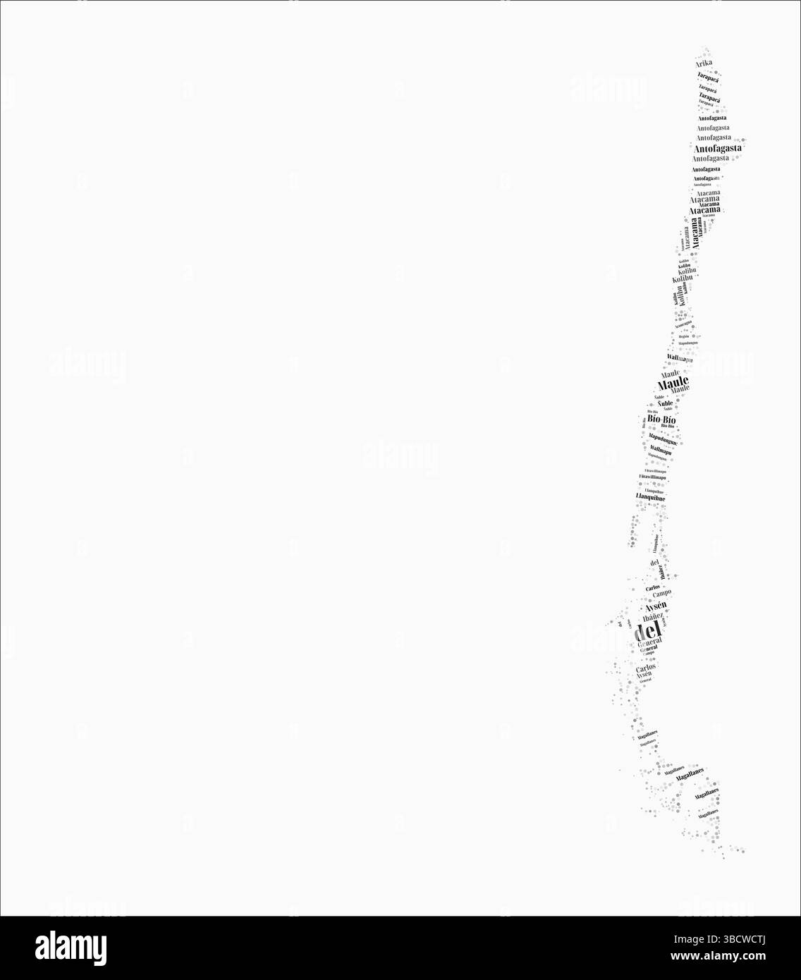 Regioni stile testo Cile. La regione del paese nomina nuvole di parole in lingua spagnola. Illustrazione vettoriale VIBRANT. Illustrazione Vettoriale
