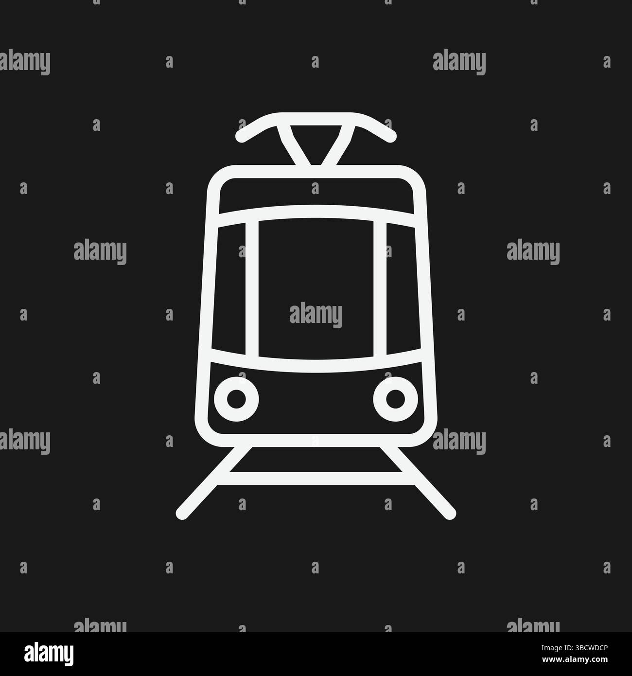 Icona minimalista del tram semplice illustrazione vettoriale monocromatica dei trasporti pubblici, design artistico Clean Line ideale per la mobilità urbana, mappe di transito della città Illustrazione Vettoriale