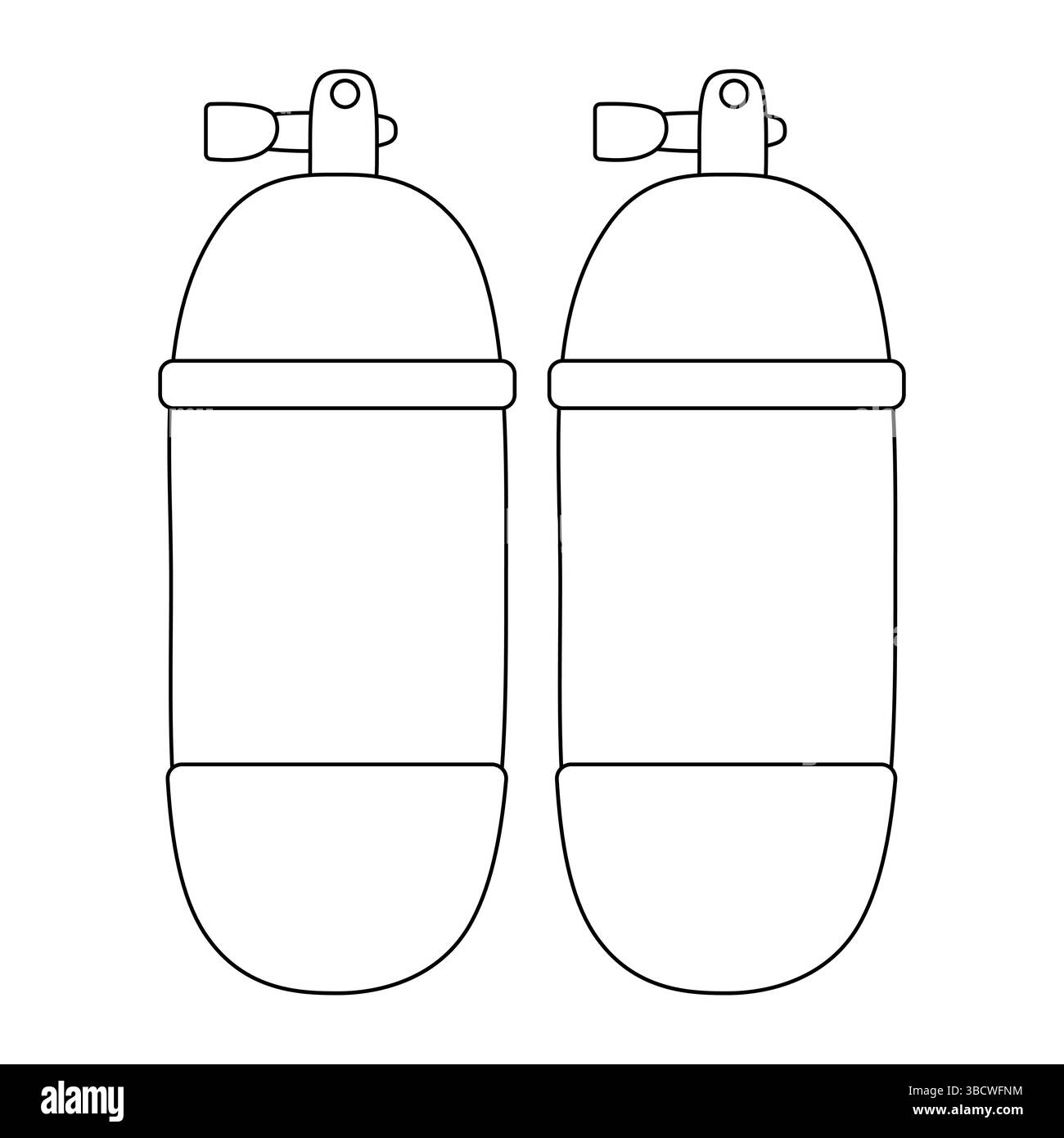 Disegno colorato del profilo estivo di serbatoi d'aria per immersioni subacquee. Attrezzature per la respirazione subacquea per immersioni e attività marine. Per divertirsi, estate Illustrazione Vettoriale