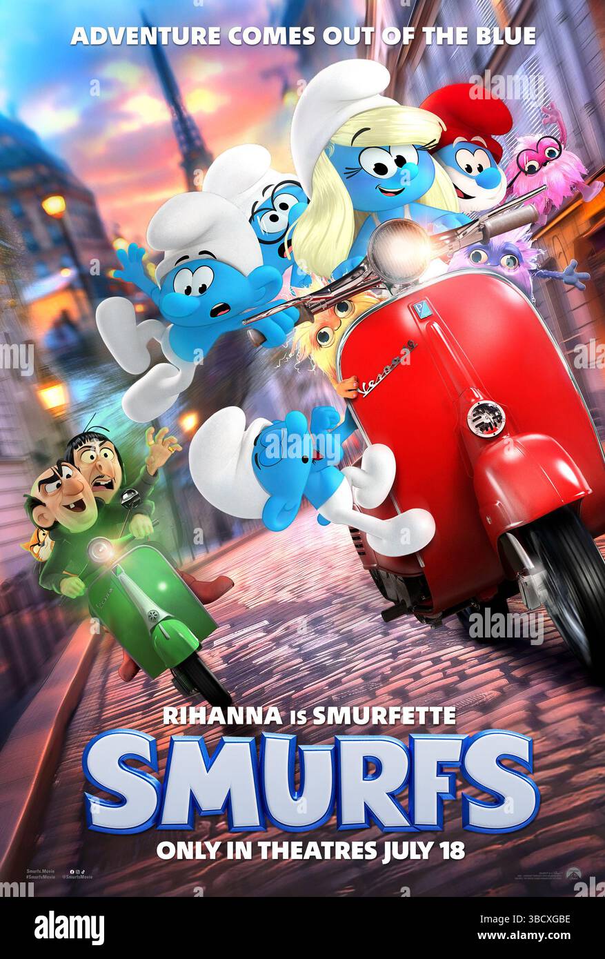 DATA DI RILASCIO: 18 luglio 2025. TITOLO: Puffi. STUDIO: Animazione fondamentale. DIRETTORE: Chris Miller. TRAMA: Quando Papa Puffo viene catturato dai maghi malvagi Razamel e Gargamel, Smurfette guida i Puffi in una missione nel mondo reale per salvarlo. PROTAGONISTA: Poster art. (Immagine di credito: © Paramount Animation/Entertainment Pictures/ZUMAPRESS.com) SOLO PER USO EDITORIALE! Non per USO commerciale! Foto Stock