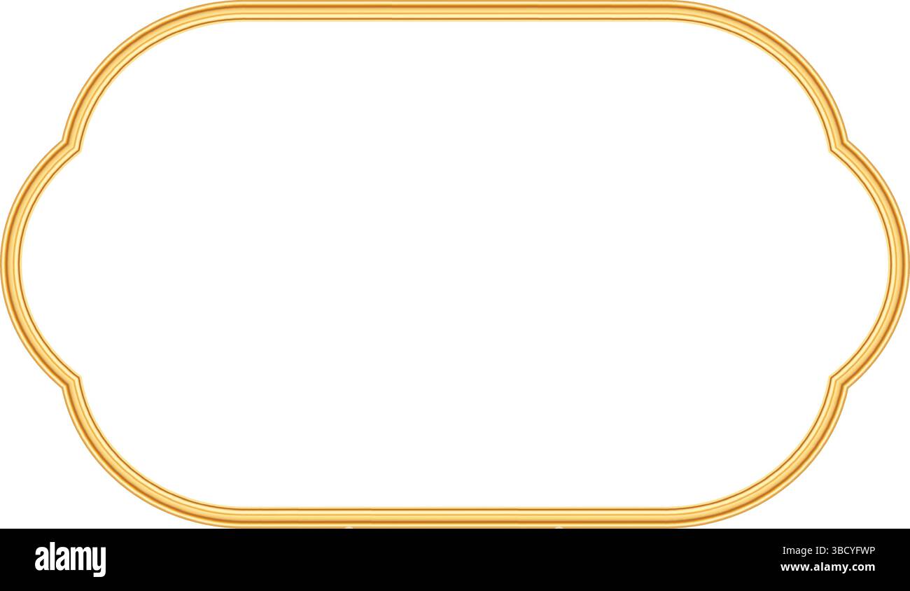 Cornice dorata in stile orientale. Cornice ornamentale islamica. Elemento decorativo indiano, forme marocchine. Illustrazione vettoriale per invito e biglietto d'auguri Illustrazione Vettoriale