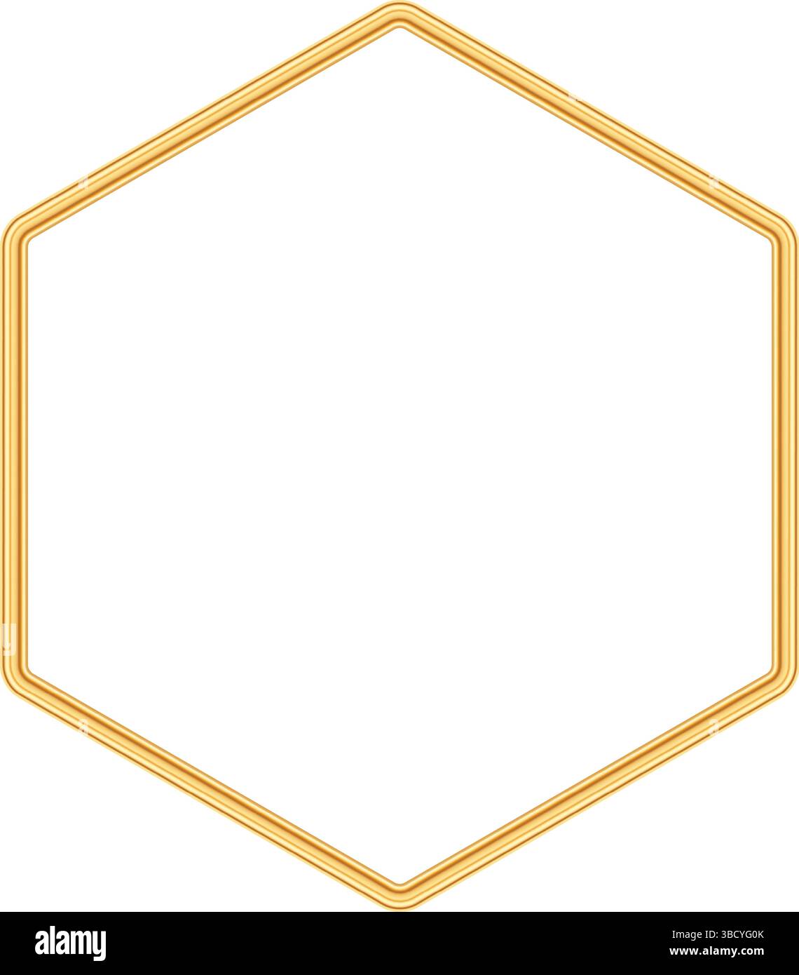 Cornice esagonale lucida geometrica oro. Bordo esagonale decorativo ornamentale per certificati, premi, francobolli, vignette, vari design. Vettore Illustrazione Vettoriale