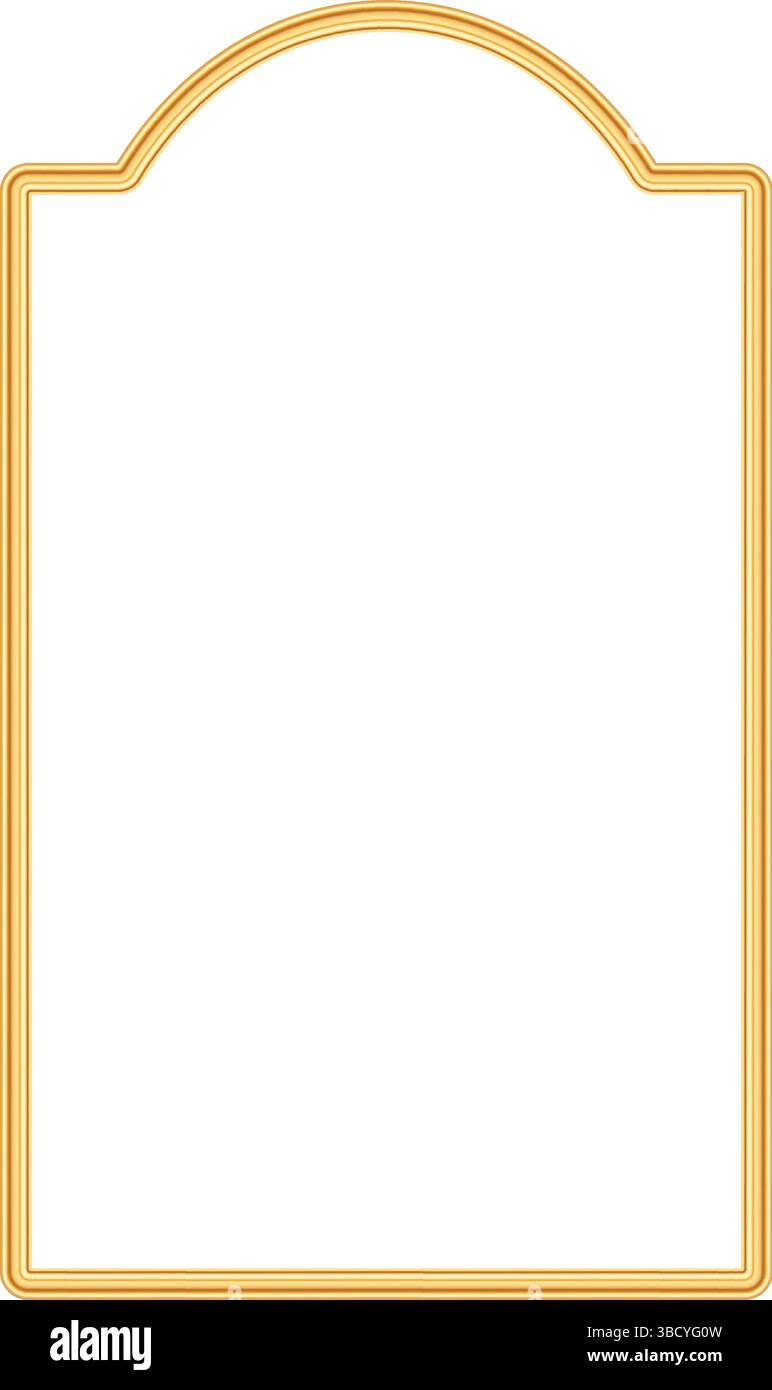 Cornice ad arco dorato in stile orientale. Struttura ad arco ornamentale islamica. Elemento decorativo indiano, forme marocchine per invito, biglietto d'auguri Illustrazione Vettoriale