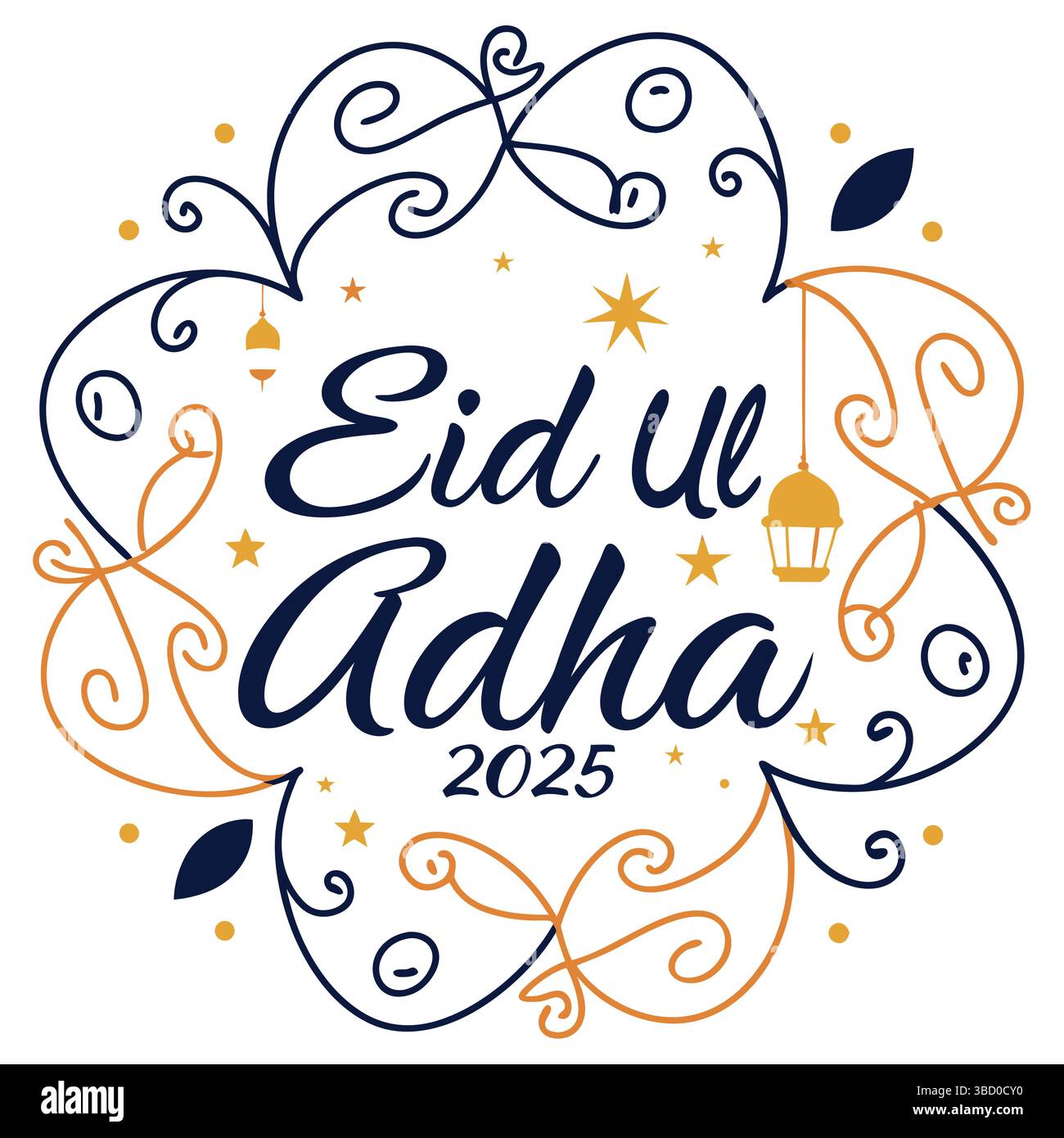 Lussuoso design Golden Eid ul Adha con intricati motivi ornamentali e calligrafia araba Illustrazione Vettoriale