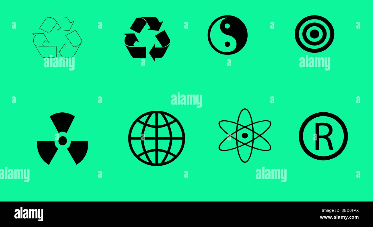 Set di simboli universali - icone di ecologia, scienza e aziende Illustrazione Vettoriale