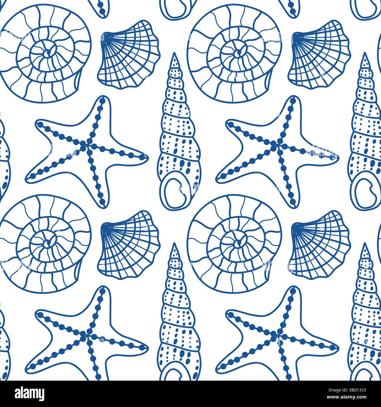 Motivo nautico senza cuciture con conchiglie e stelle marine Illustrazione Vettoriale