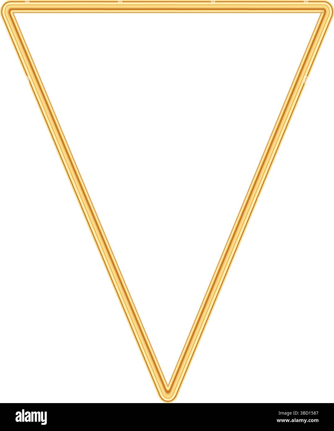 Elegante cornice triangolare dorata. triangolo realistico 3d, bordo per certificato, invito a matrimoni, biglietto di auguri, poster. Elemento decorativo di lusso Illustrazione Vettoriale