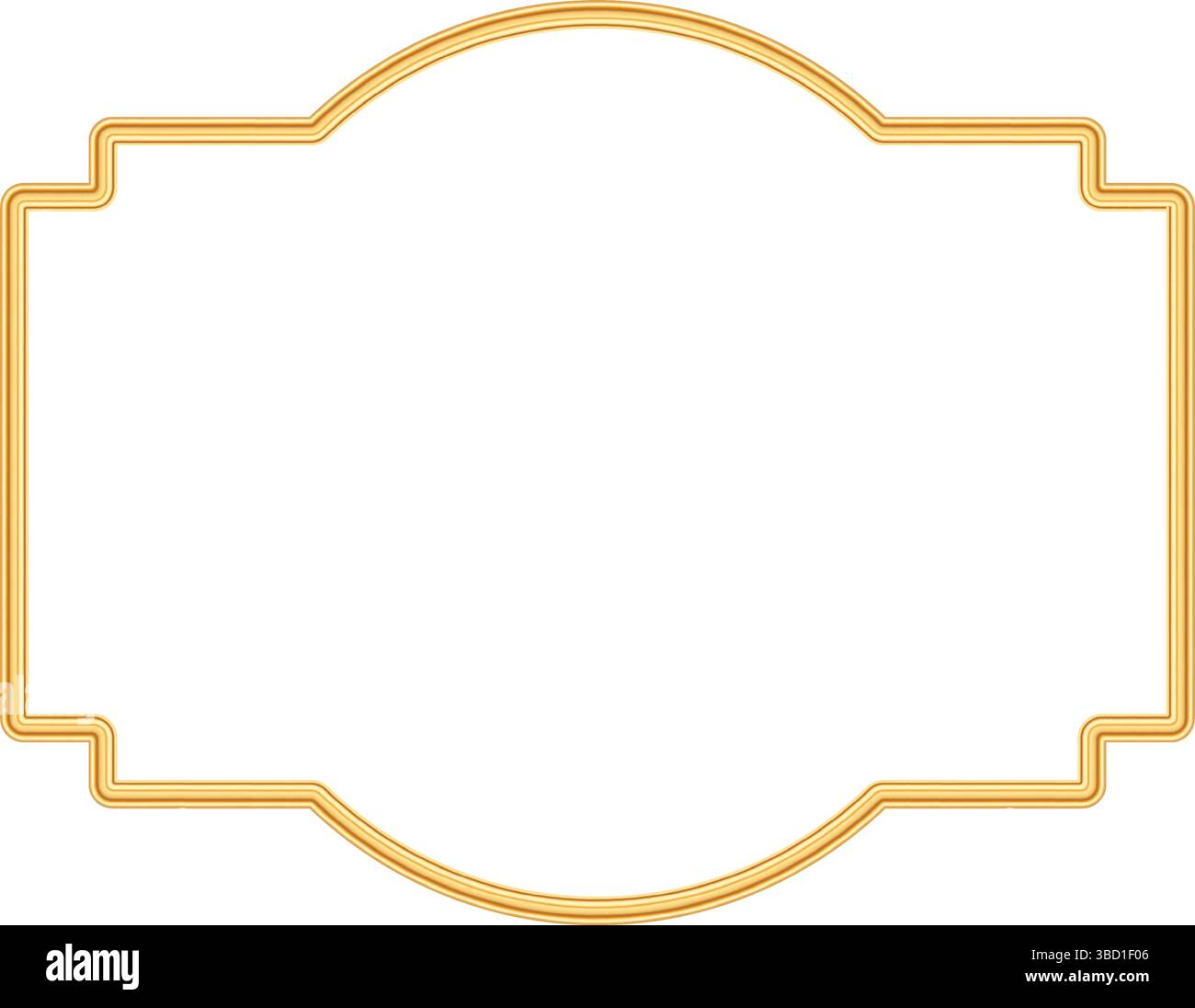 Cornice 3d dorata in stile orientale. Confine indiano, elemento decorativo islamico ornamentale, forme marocchine. Illustrazione vettoriale per invito Illustrazione Vettoriale
