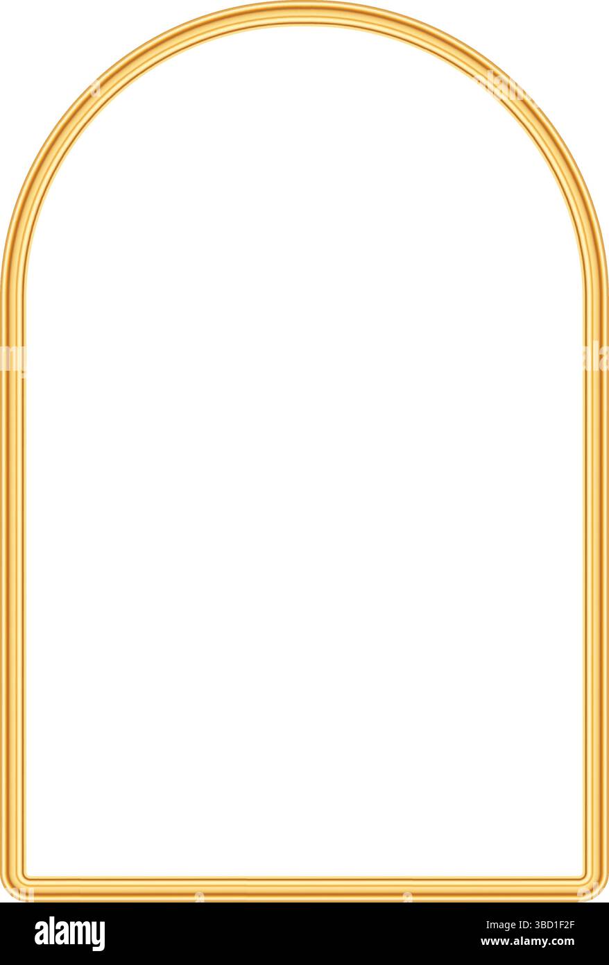 Cornice ad arco dorata. Elegante cornice decorativa ad arco in stile orientale. elemento 3d per inviti di nozze, inaugurazione, biglietto d'auguri, certificato Illustrazione Vettoriale