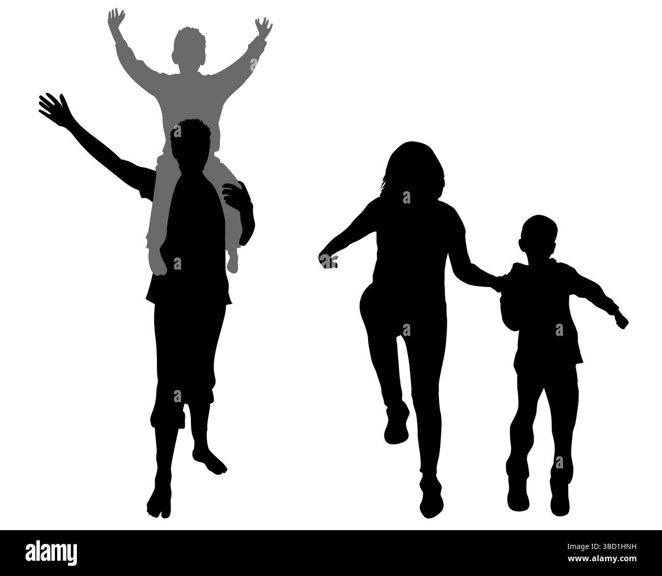 Sagoma di una grande famiglia o di un gruppo con bambini e cane Illustrazione Vettoriale