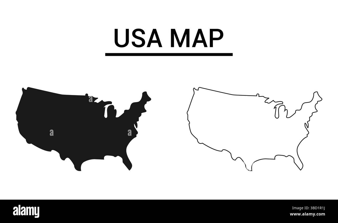 Mappa degli Stati Uniti. Mappa degli Stati Uniti d'America. Stampa in bianco e nero degli Stati Uniti con stati, poster o temi geografici e politici. Illustrazione Vettoriale